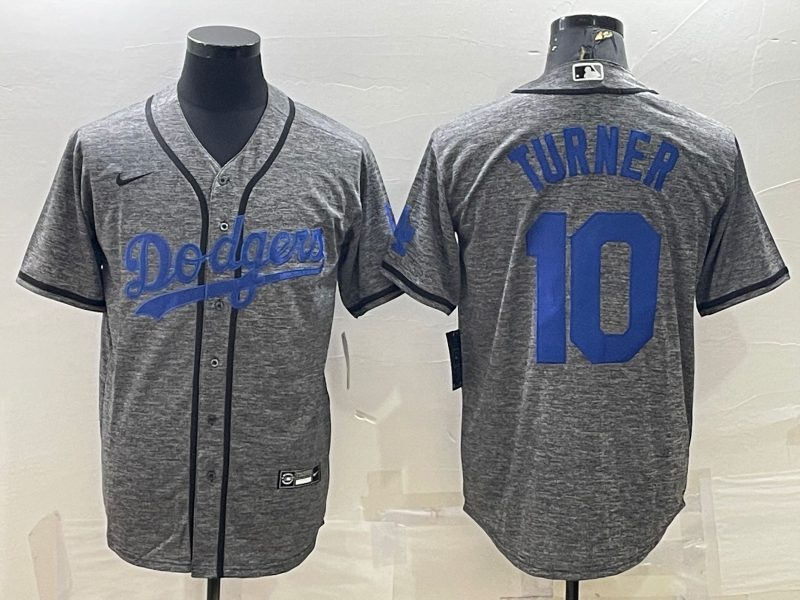 Men's Los Angeles Dodgers #10 Justin Turner Grey Cool Base Stitched Jersey